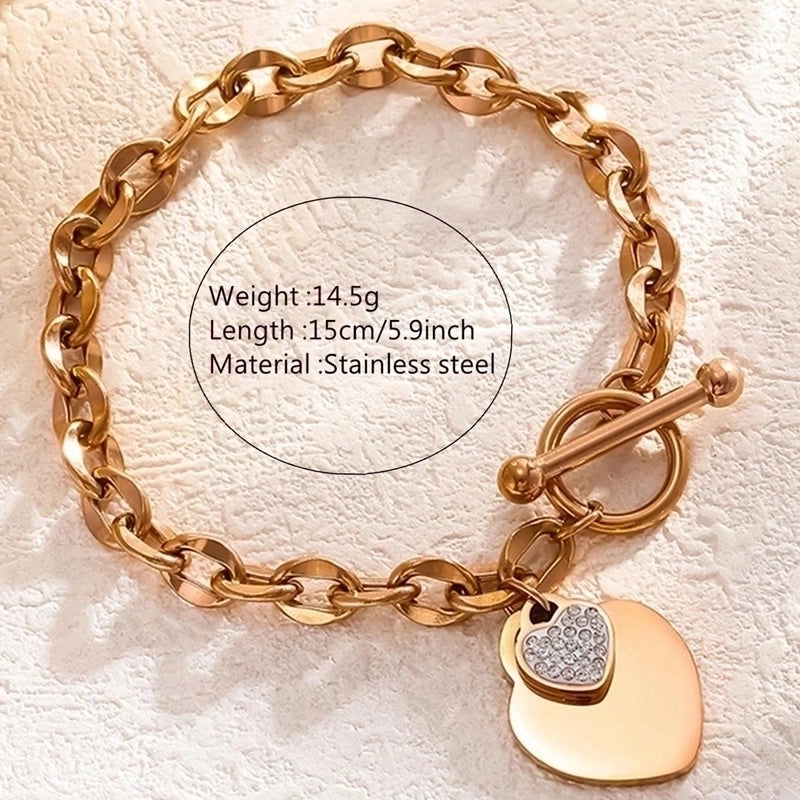 Minimalist Heart Shape 304 Stainless Steel 18K Gold Plated Artificial Rhinestones Bracelets In Bulk