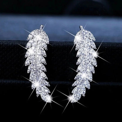 Fashion Inlaid Zircon Leaf Shaped Copper Earrings