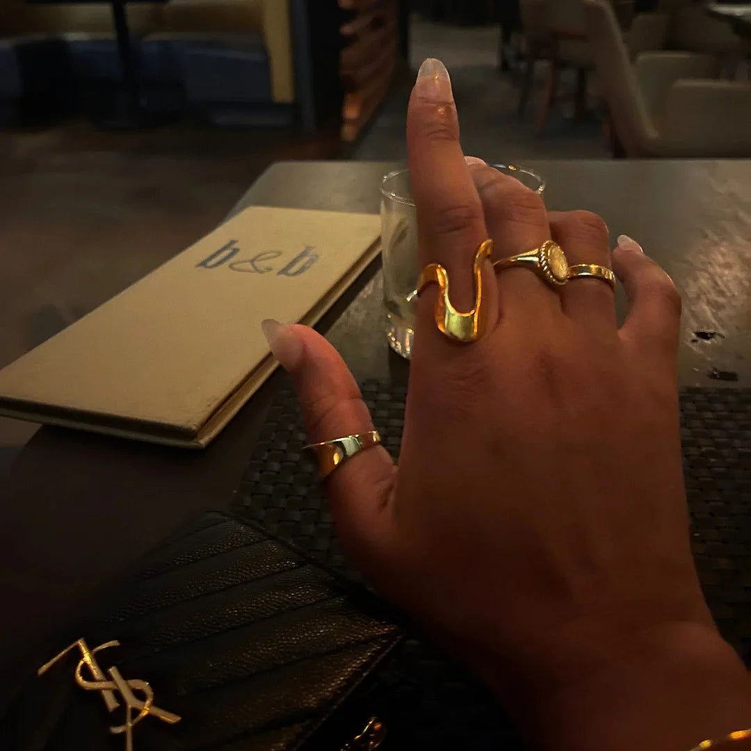 IG Style Quadrilateral U-Shape Stainless Steel 18K Gold Plated Rings