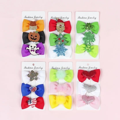 Halloween Christmas Independence Day Ethnic Style Kid'S Halloween Pattern Santa Claus American Flag Sequins Knitting Bowknot Hair Clip
