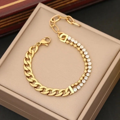Luxurious Flower Stainless Steel 18K Gold Plated Zircon Bracelets In Bulk