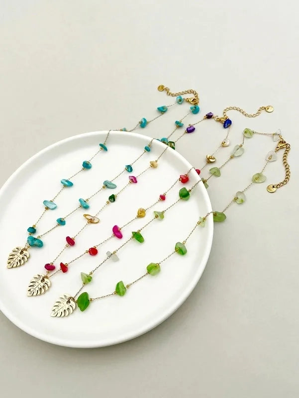 Casual Vacation Leaves Stainless Steel Gravel Polishing Plating Gold Plated Necklace
