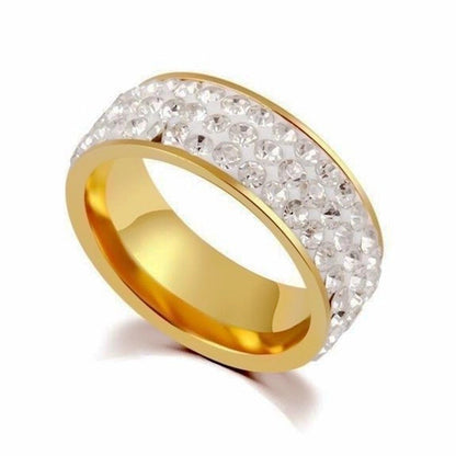 Fashion Geometric Stainless Steel Artificial Gemstones 18K Gold Plated Diamond Rings