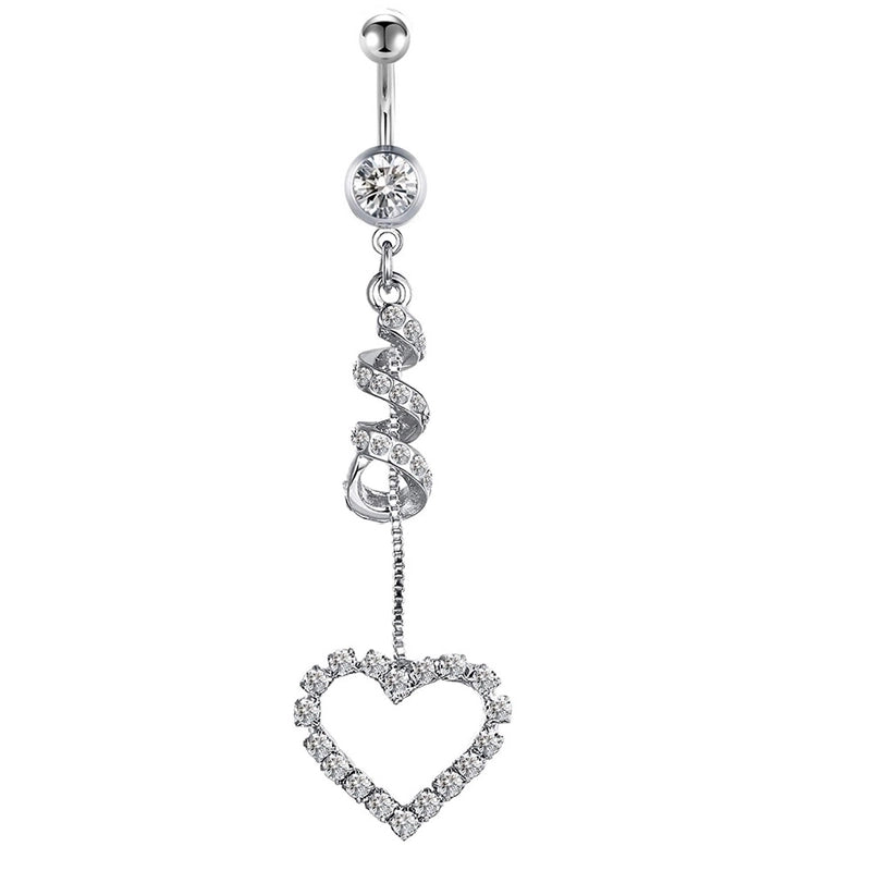 Minimalist Heart Shape Bow Knot Stainless Steel Plating Zircon Belly Ring 1 Piece