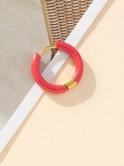 1 Piece Minimalist Solid Color Enamel Stainless Steel Earrings
