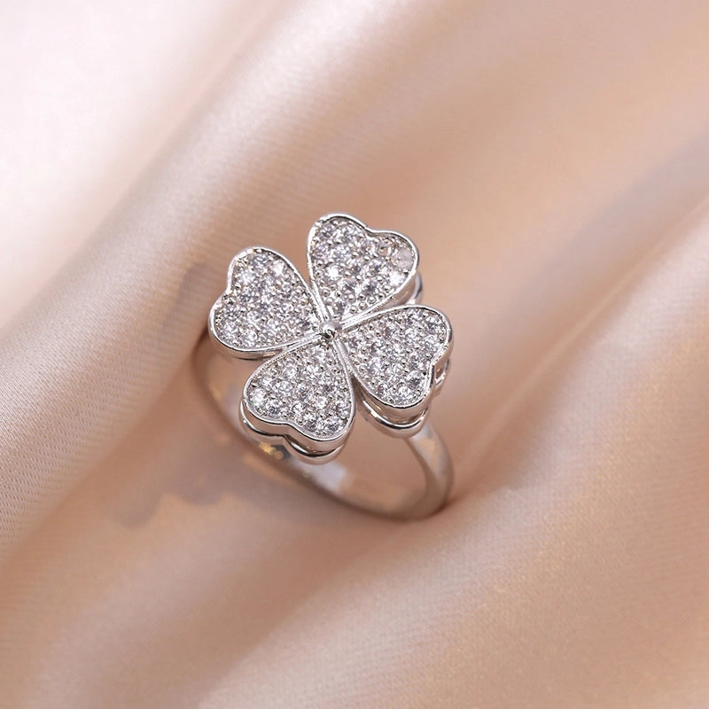 Casual Elegant Flower Copper Zircon Open Rings