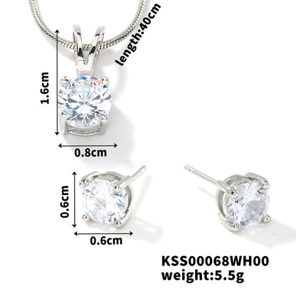 2 Pieces 304 Stainless Steel Copper Rhodium Plated Minimalist Classic Style Plating Inlay Round Zircon Earrings Necklace