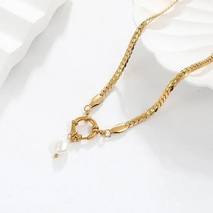 Elegant Circle 304 Stainless Steel 18K Gold Plated Buckle Pendant Necklace