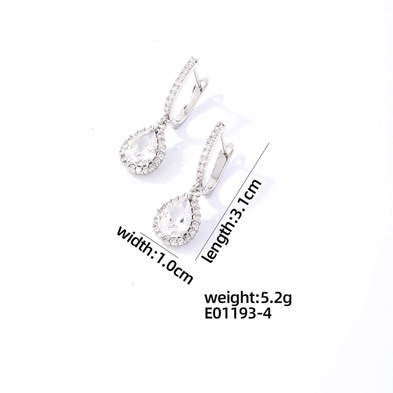 1 Pair Casual Sweet Korean Style Water Droplets Heart Shape Flower Plating Inlay 304 Stainless Steel Zircon Rhodium Plated Drop Earrings