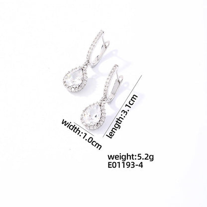 1 Pair Casual Sweet Korean Style Water Droplets Heart Shape Flower Plating Inlay 304 Stainless Steel Zircon Rhodium Plated Drop Earrings