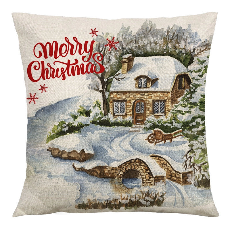 Cute Christmas Tree Snowman Linen Pillow Cases