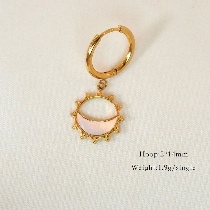 1 Piece Elegant Lady Modern Style Printing Star Pineapple Plating Inlay 304 Stainless Steel Rhinestones White Shell 14K Gold Plated Drop Earrings