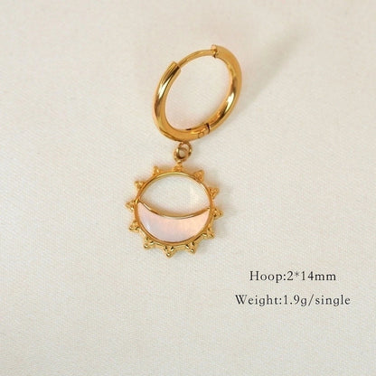 1 Piece Elegant Lady Modern Style Printing Star Pineapple Plating Inlay 304 Stainless Steel Rhinestones White Shell 14K Gold Plated Drop Earrings