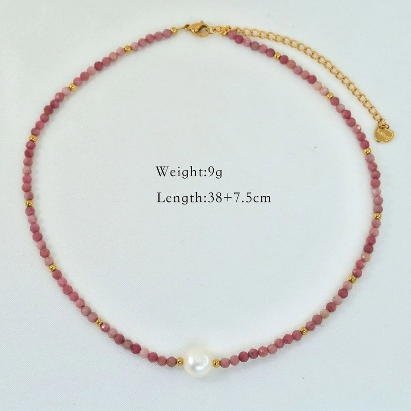 2 Pieces Hawaiian Bohemian Minimalist Geometric Freshwater Pearl Glass Titanium Steel Women\'S Necklace