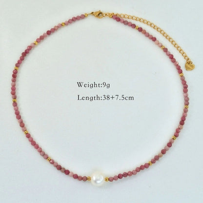 2 Pieces Hawaiian Bohemian Minimalist Geometric Freshwater Pearl Glass Titanium Steel Women\'S Necklace