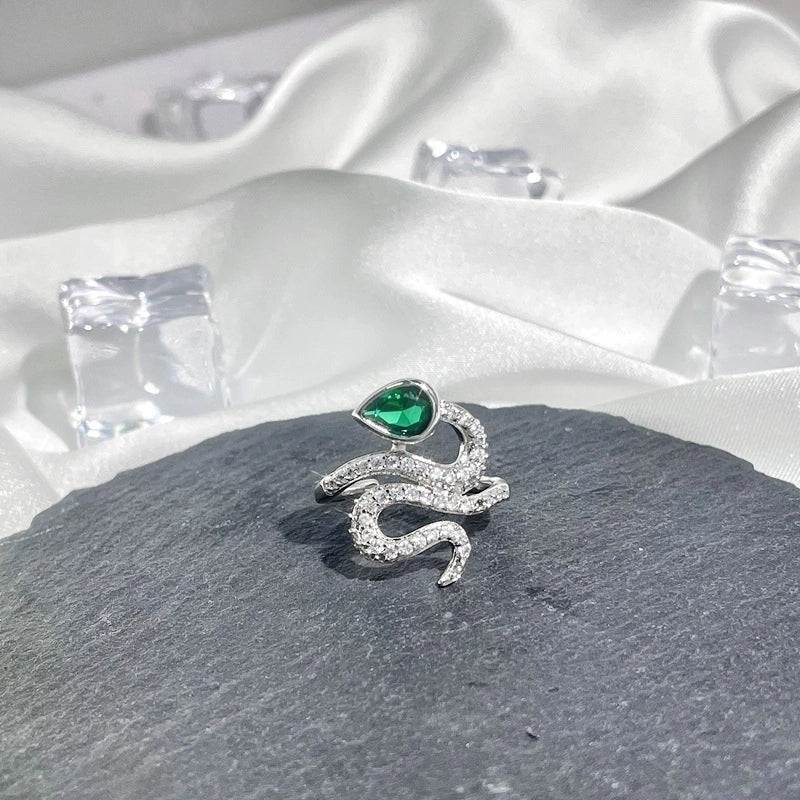 Hip-Hop Cool Style Snake Copper Plating Inlay Rhinestones Open Rings