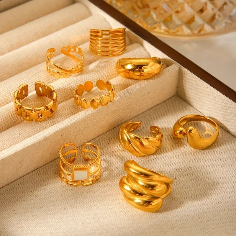 Classic Style Irregular Geometric 304 Stainless Steel Titanium Steel 18K Gold Plated Open Rings