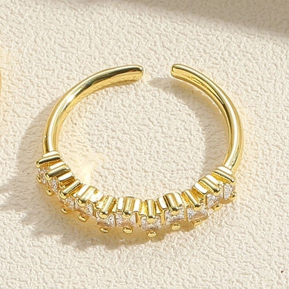 Vintage Style Minimalist Round Copper Plating Inlay Zircon 14k Gold Plated Open Rings