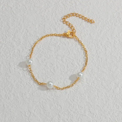 Elegant Cute Streetwear Geometric 304 Stainless Steel 18K Gold Plated Artificial Pearls Bracelets In Bulk