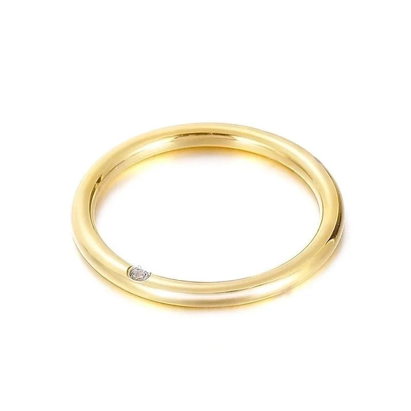 Minimalist Classic Style Solid Color Titanium Steel Rhinestones 18K Gold Plated Inlay Rings