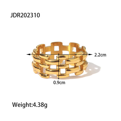 Women IG Style Round Geometric Stainless Steel 18K Gold Plated Rings