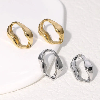 2 Pieces Minimalist Asymmetrical Irregular Stainless Steel Electroplating Stud Earrings