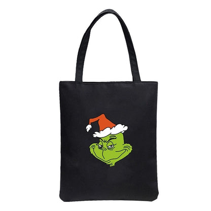 Christmas Peripheral Festival Handbag Canvas Bag Grinch Christmas Monster Printed Canvas Bag Book Bag