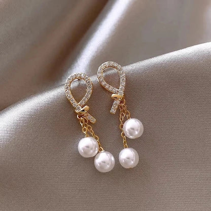 1 Pair Retro French Style IG Style Geometric Inlay Alloy Titanium Steel Artificial Pearls Zircon Drop Earrings Earrings Ear Studs