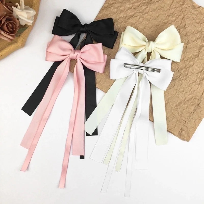 Sweet Girl Bow Ribbon Hairpin Japanese And Korean Style Simple High Sense Back Head Hairpin Internet Celebrity Hair Accessories