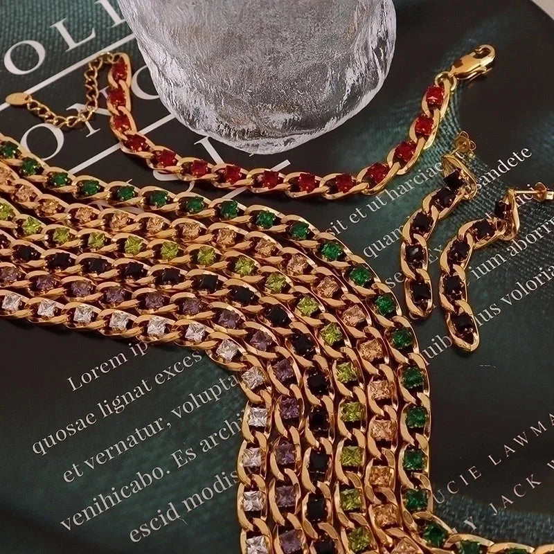 Retro Geometric 304 Stainless Steel Zircon 18K Gold Plated Bracelets Earrings Necklace