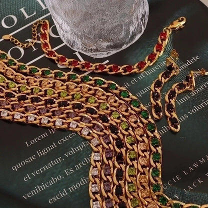 Retro Geometric 304 Stainless Steel Zircon 18K Gold Plated Bracelets Earrings Necklace