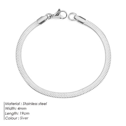 Vintage Style Classic Style Geometric 304 Stainless Steel Flat Snake Chain Bracelets In Bulk