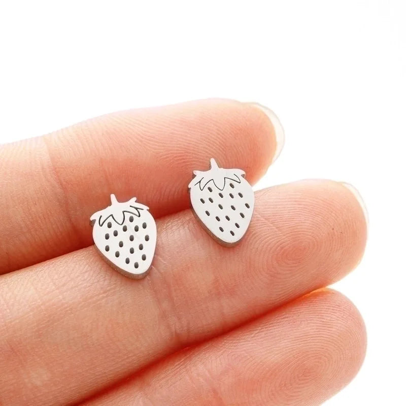 1 Pair IG Style Modern Style Sweet Mermaid Apple Strawberry Polishing Plating 304 Stainless Steel 18K Gold Plated Ear Studs