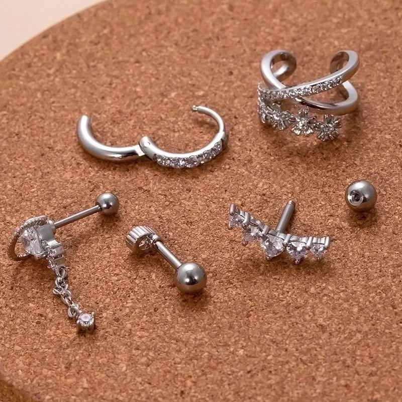 1 Piece Ear Cartilage Rings & Studs Sweet Water Droplets Heart Shape Copper Plating Inlay Zircon