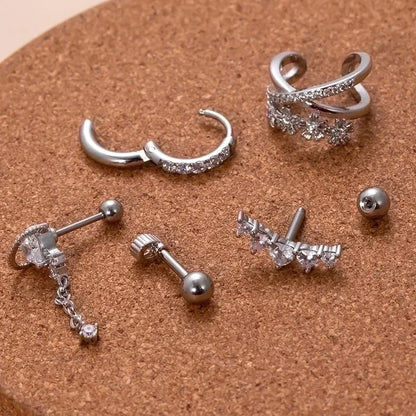 1 Piece Ear Cartilage Rings & Studs Sweet Water Droplets Heart Shape Copper Plating Inlay Zircon