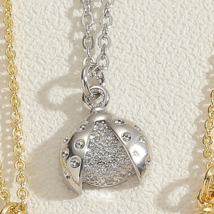 Cute Minimalist Beetles Bee Snowflake Copper 14k Gold Plated White Gold Plated Zircon Pendant Necklace In Bulk