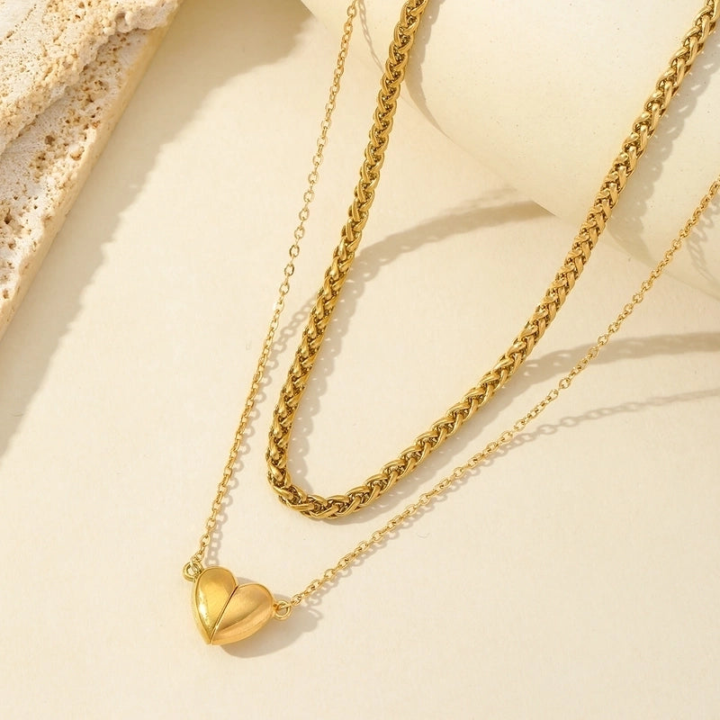 Casual Romantic Heart Shape 304 Stainless Steel 18K Gold Plated Double Layer Necklaces
