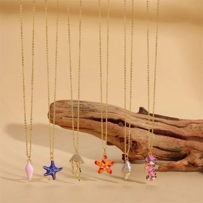 Beach Commute Starfish Copper 14k Gold Plated Zircon Pendant Necklace In Bulk