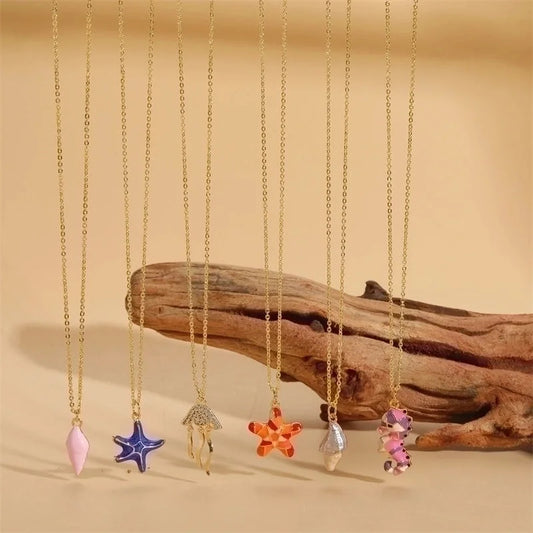 Beach Commute Starfish Copper 14k Gold Plated Zircon Pendant Necklace In Bulk