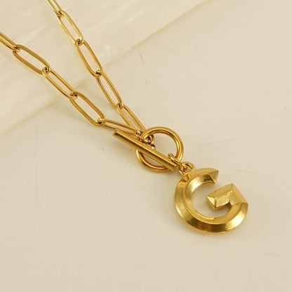 Fashion Letter 304 Stainless Steel Titanium Steel 18K Gold Plated Polishing Gold Plated Pendant Necklace