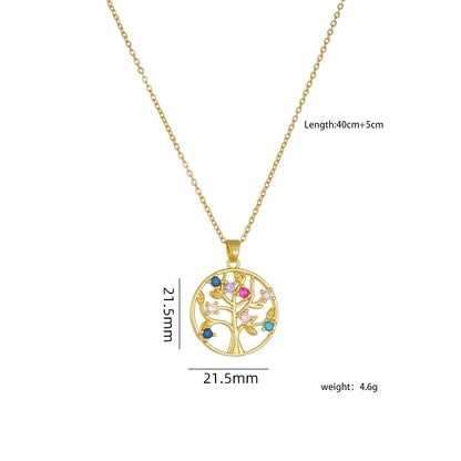 304 Stainless Steel Copper Heart Shape Life Tree Pendant Necklace