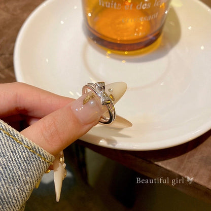 Minimalist Heart Shape Flower Bow Knot Copper Inlay Artificial Pearls Opal Zircon Rings