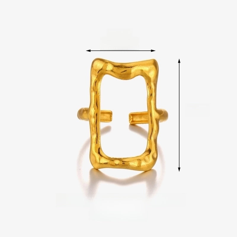 Vintage Style Rectangle 304 Stainless Steel 18K Gold Plated Plating Open Rings