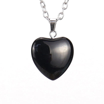 Minimalist Heart Shape Natural Stone Ferroalloy Knitting Pendant Necklace