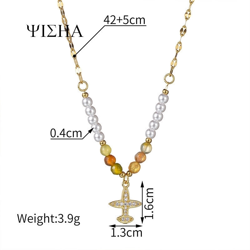 304 Stainless Steel 18K Gold Plated Casual Minimalist Cross Star Zircon Pendant Necklace