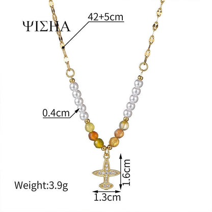 304 Stainless Steel 18K Gold Plated Casual Minimalist Cross Star Zircon Pendant Necklace