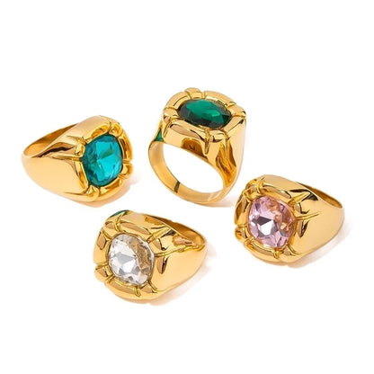 Formal Classic Style Artistic Geometric 304 Stainless Steel Glass Inlay Rings