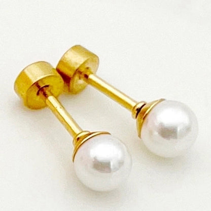 1 Pair Casual Minimalist Round Plating 304 Stainless Steel Pearl 14K Gold Plated Ear Studs