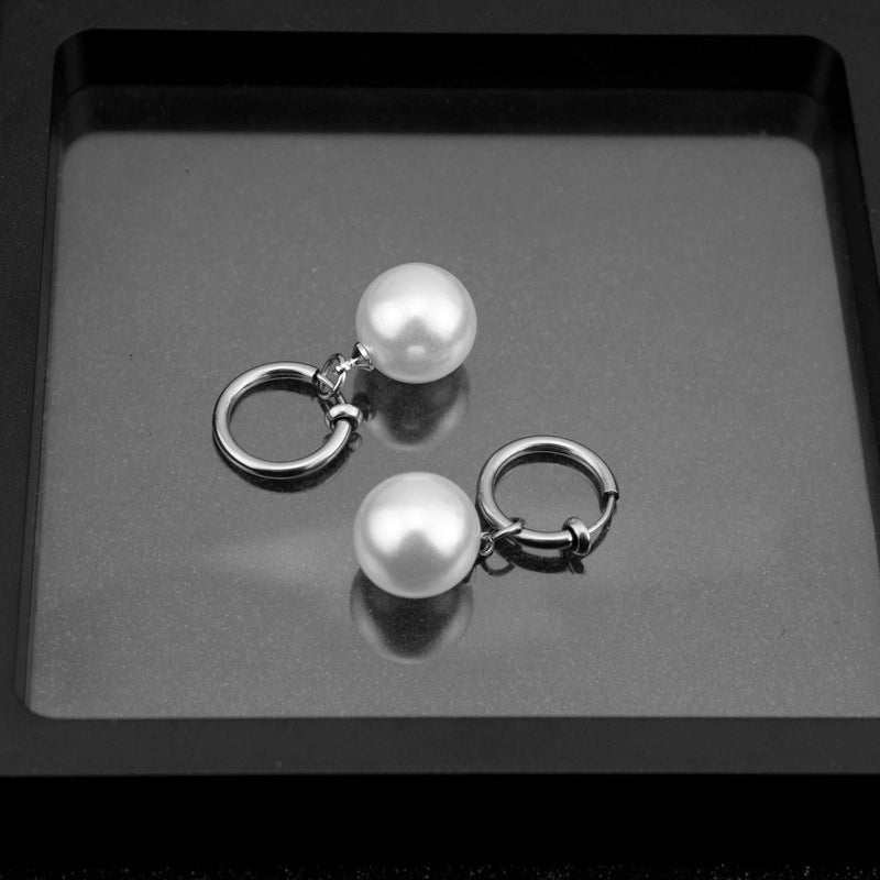 1 Pair Minimalist Pearl Polishing Stainless Steel Drop Earrings