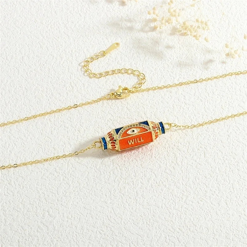 Copper 18K Gold Plated Plating Inlay Devil's Eye Heart Shape Candy Zircon Pendant Necklace